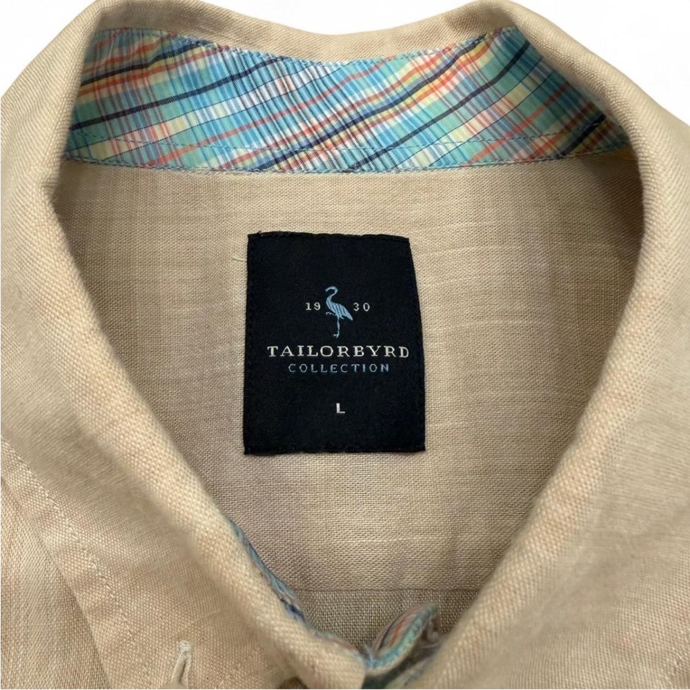 TailorByrd Beige Cotton Short Sleeve Button Down Shirt | Summer Golf Preppy - Picture 3 of 9